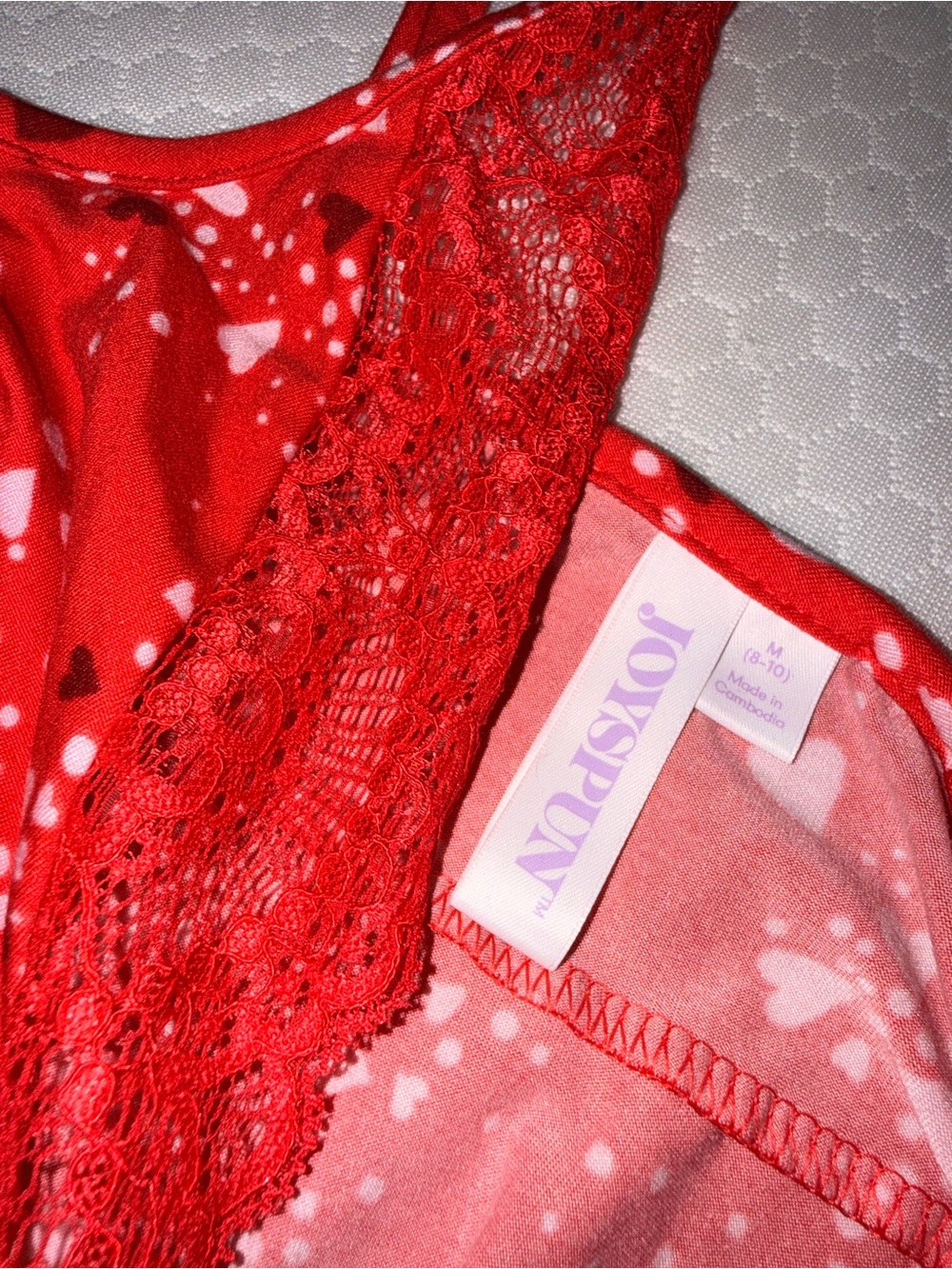 83. Red Lace-Trim Heart Print Sleep Chemise - Picture 4 of 4